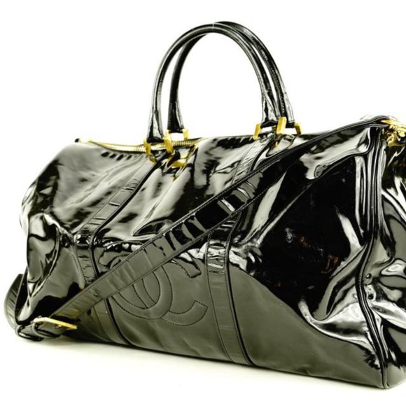 Chanel Large Black Patent CC Logo Duffle Bag with Strap 1C103a - Picture 12 of 12